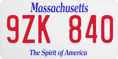 MA license plate 9ZK840