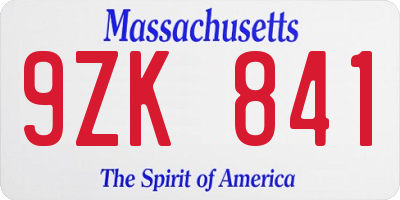 MA license plate 9ZK841