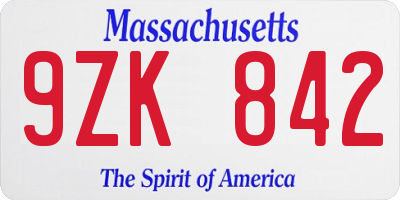 MA license plate 9ZK842