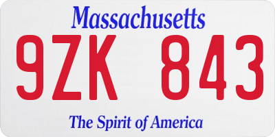 MA license plate 9ZK843