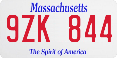 MA license plate 9ZK844