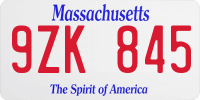 MA license plate 9ZK845