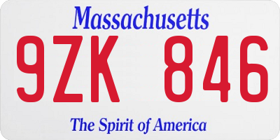 MA license plate 9ZK846