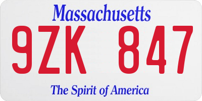 MA license plate 9ZK847