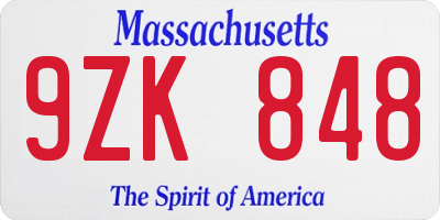 MA license plate 9ZK848