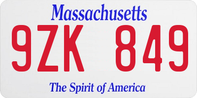MA license plate 9ZK849
