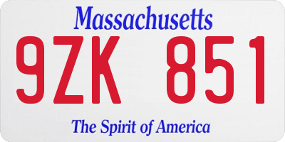 MA license plate 9ZK851