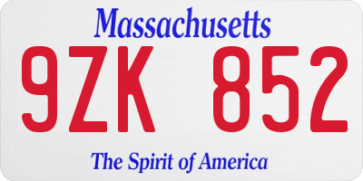 MA license plate 9ZK852