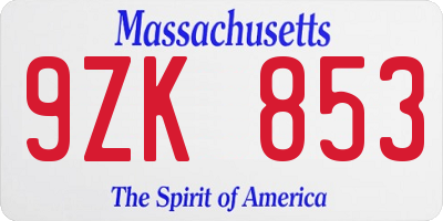 MA license plate 9ZK853