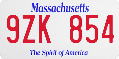 MA license plate 9ZK854
