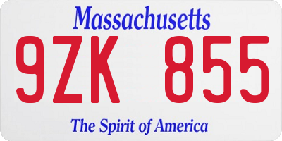 MA license plate 9ZK855
