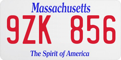 MA license plate 9ZK856