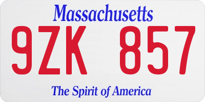 MA license plate 9ZK857