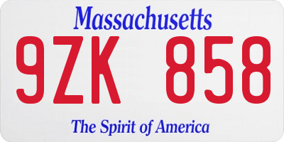 MA license plate 9ZK858