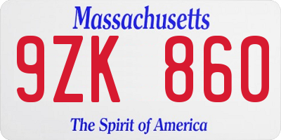 MA license plate 9ZK860