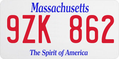 MA license plate 9ZK862