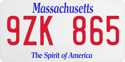 MA license plate 9ZK865