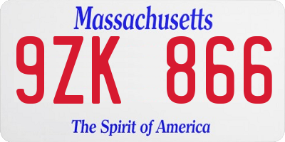 MA license plate 9ZK866
