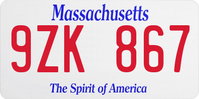 MA license plate 9ZK867