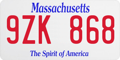 MA license plate 9ZK868