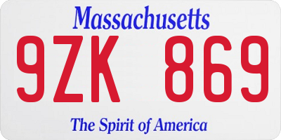 MA license plate 9ZK869