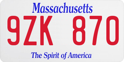 MA license plate 9ZK870
