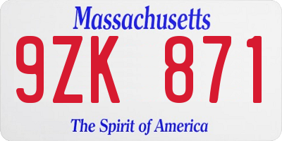 MA license plate 9ZK871