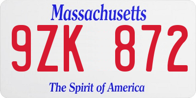 MA license plate 9ZK872