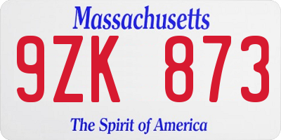 MA license plate 9ZK873
