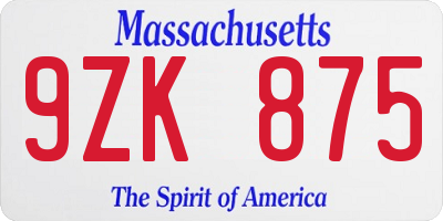 MA license plate 9ZK875