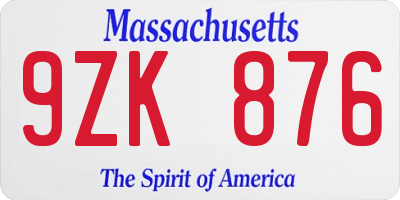 MA license plate 9ZK876