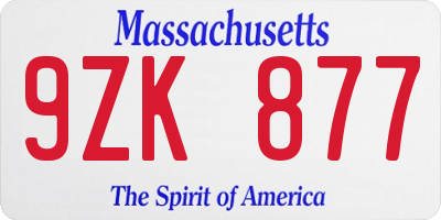 MA license plate 9ZK877