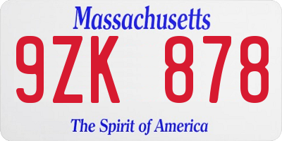 MA license plate 9ZK878