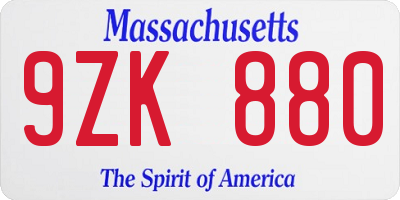 MA license plate 9ZK880