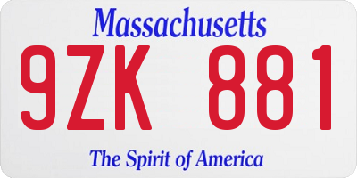 MA license plate 9ZK881