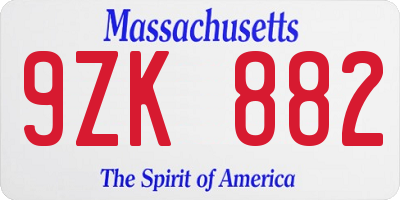 MA license plate 9ZK882