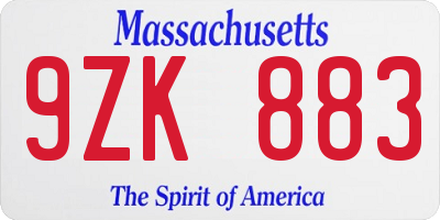 MA license plate 9ZK883