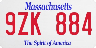 MA license plate 9ZK884