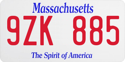 MA license plate 9ZK885