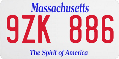 MA license plate 9ZK886