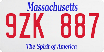 MA license plate 9ZK887