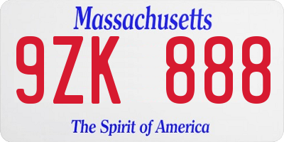 MA license plate 9ZK888