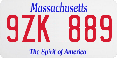 MA license plate 9ZK889