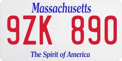 MA license plate 9ZK890