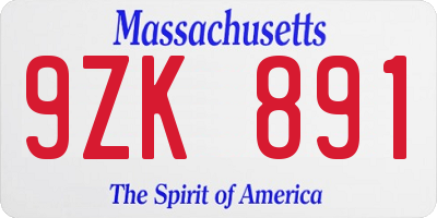 MA license plate 9ZK891