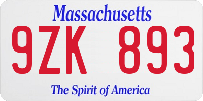 MA license plate 9ZK893