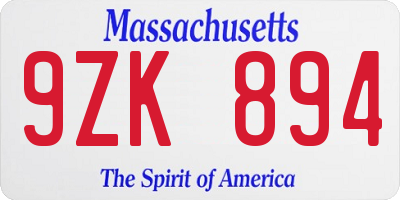 MA license plate 9ZK894