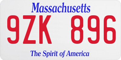 MA license plate 9ZK896