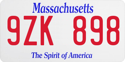MA license plate 9ZK898