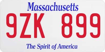 MA license plate 9ZK899